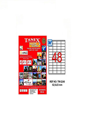 Tanex Lazer Etiket Tw 2248 52.5*23 Mm Beyaz 100Lü