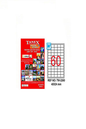 Tanex Lazer Etiket Tw 2260 40*24 Mm Beyaz 100Lü