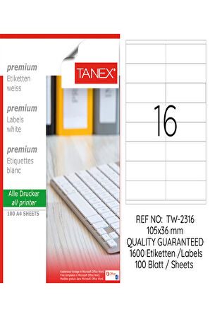 Tanex Lazer Etiket Tw 2316 105*36 Mm Beyaz 100Lü