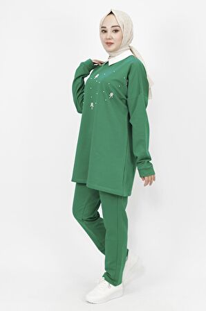 Gömlek Yaka İncili Taşlı 2 İp Kumaş Takım