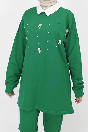 Gömlek Yaka İncili Taşlı 2 İp Kumaş Takım