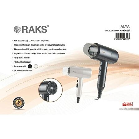 RAKS ALYA SAÇ KURUTMA MAKİNESİ BEYAZ 1000 W