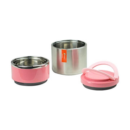 PENGUEN 1302 ÇELİK YEMEK TERMOSU PEMBE VAKUMLU SEFER TASI 2 KATLI