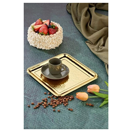 COOKER CKR3339 SUNUM TEPSİSİ DÖVME DESENLİ METAL KARE ALTIN 0164