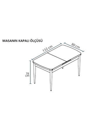 Sera Beyaz 80 x 132 Açılabilen Sunta Masa Beyaz Metal Ayaklı Mutfak Masası 6 Füme Kot Desen Sandalye