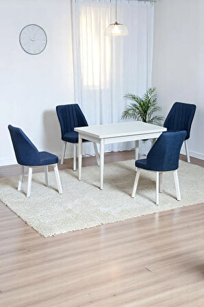 ARVEN Beyaz Sunta 70x110 Sabit Mutfak Masası Takımı Beyaz Metal Ayak 4 Lacivert Sandalye