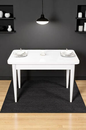 ARVEN Beyaz Sunta 70x110 Sabit Mutfak Masası Takımı Beyaz Metal Ayak 4 Krem Sandalye