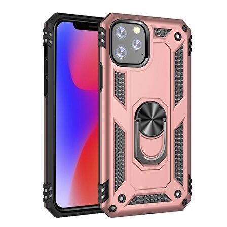 Smcase iPhone 12 Pro Kılıf Vega Yüzüklü Standlı Kapak  Tam Kapatan Cam