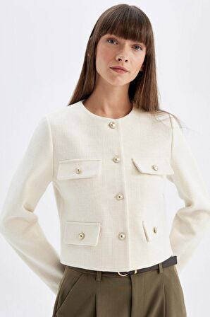 Crop Bisiklet Yaka Blazer Ceket