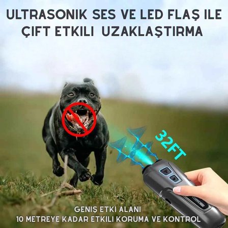 Ultrasonik Kedi Köpek Kovucu Köpek Eğitici Cihaz LED Flaşlı Şarjlı Taşınabilir Hayvan Uzaklaştırıcı