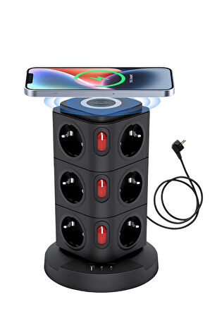 Yeni Akım Korumalı 2.4a Kule Priz Kablosuz Şarj Istasyonu 12x Soketli 2×type-c 1x Usb çıkışı
