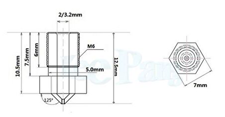 3D Printer / Yazıcı Extruder V5 V6 Nozzle M6 diş - 0,6mm (1.75) 1 Adet