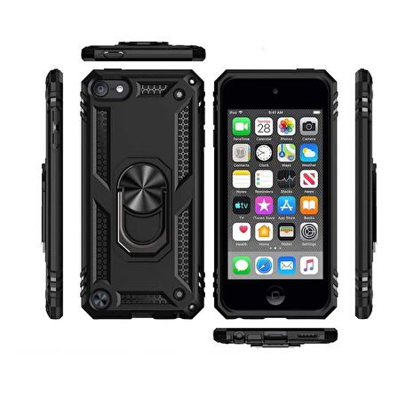 Gpack Apple iPod Touch 6. Nesil Kılıf Vega Sert Silikon Tank Standlı Yüzüklü Mıknatıslı