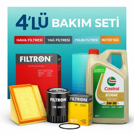 Filtron Ford Focus 1.6 Ti-VCT Benzin Castrol Edge 5W-30 Motor Yağı Filtre Seti (2005-2012) 4 Lü