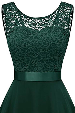 Kadın Büyük Beden Zümrüt Yeşil Beli Kurdaleli Kolsuz Midi Elbise