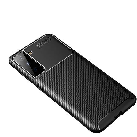 Smcase Samsung Galaxy S21 Plus 5G Kılıf Karbon Dokulu Negro Silikon  Tam Kapatan Ekran Koruyucu  Kamera Koruyucu