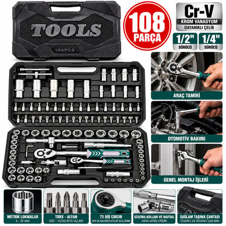 108 PARÇA LOKMA SETİ LOKMA - SOKET - BİTS ADAPTÖR - 2AD.CIRCIR KOLU PLASTİK ÇANTALI (5671) gotlthmngoxx