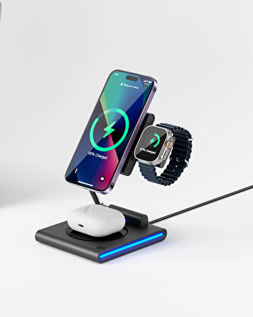 İphone  samsung Uyumlu Kablosuz Kulaklık,Saat Telefon şarj standı Şarj İstasyonu Çoklu Şarj aleti