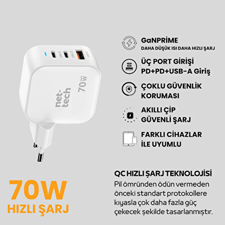 çoklu hızlı Tablet,İpod,Telefon 70W PD Type-c Usb Girişli şarj adaptörü Cihazı(Pd Hızlı Şarj Desteği