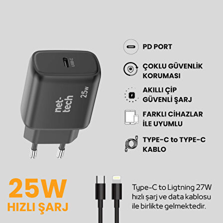 iphone 13,14 Pro + / Max 25w hızlı şarj adaptörü,cihazı,aleti+hızlı şarj kablosu type-c to lightning