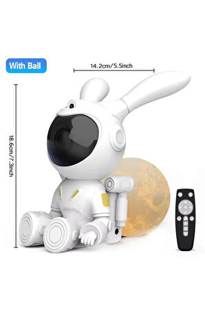 Gökyüzü Projeksiyon özellikli Hoparlör Yıldızlı Gece Lambası Işıklı Beyaz Tavşan Astronot hoparlör