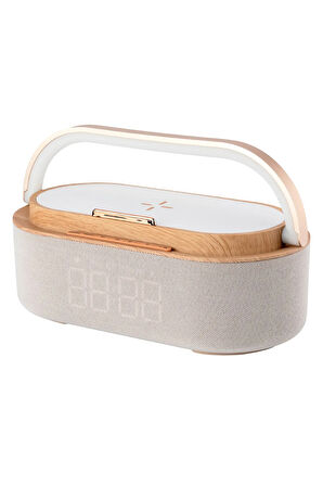 Taşıma Kulplu Kablosuz Sarj Özellikli Led Işıklı Dijital Saat Speaker Hoparlör ( 1+1 Hd Ses sistemi)