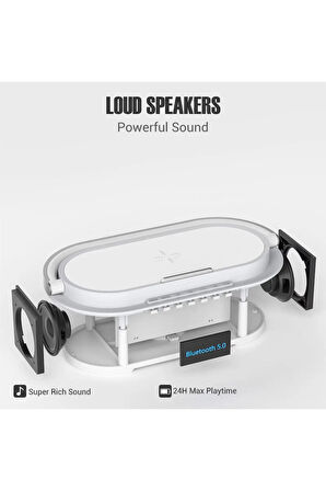 Taşıma Kulplu Kablosuz Sarj Özellikli Led Işıklı Dijital Saat Speaker Hoparlör ( 1+1 Hd Ses sistemi)