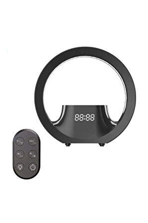 Kablosuz Siyah renk Şarj Led Işıklı Kumandalı Süs eşyası Saat Bluetooth Hoparlör Radyolu Müzik Çalar