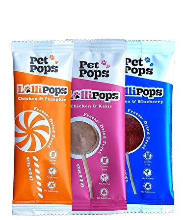 Kedi ve Köpekler için LoliPop Ödülü - %100 doğal / Yenilebilir Çubuklu / 3 lu  