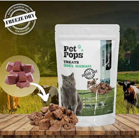Kediler için %100 Doğal Dondurularak Kurutulmuş Dana Ciğer Mama - 40gr