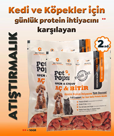 Kedi ve Köpekler için %100 doğal Aç-Bitir Mama - Dondurularak Kurutulmuş Tavuk Yürek - 2 x 10gr