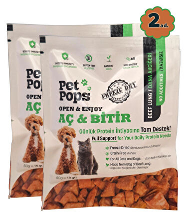 Kedi ve Köpekler için %100 doğal Aç-Bitir Mama - Dondurularak Kurutulmuş Dana Ciğer - 2 * 10gr