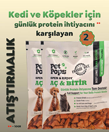 Kedi ve Köpekler için %100 doğal Aç-Bitir Mama - Dondurularak Kurutulmuş Dana Ciğer - 2 * 10gr