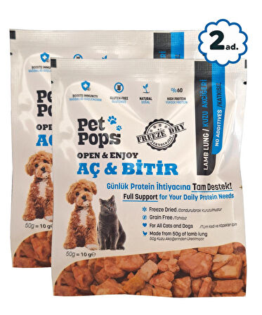 Kedi ve Köpekler için %100 doğal Aç-Bitir Mama - Dondurularak Kurutulmuş Kuzu Ciğer - 2 * 10gr