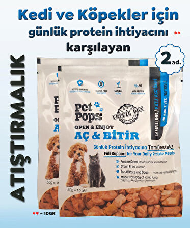 Kedi ve Köpekler için %100 doğal Aç-Bitir Mama - Dondurularak Kurutulmuş Kuzu Ciğer - 2 * 10gr