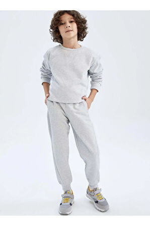 Unisex Çocuk Basic Dokulu Gri Eşofman Altı