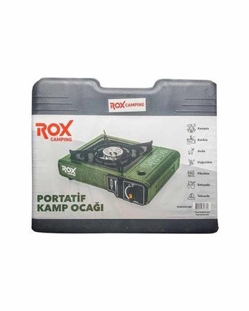 Rox 0188 Tekli Portatif Kamp Ocak, Rüzgarlıklı, Ekstra Gaz Girişli Haki Yeşil