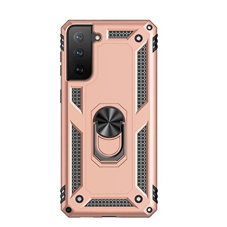 Smcase Samsung Galaxy S21 Plus 5G Kılıf Vega Yüzüklü Standlı Tank Kapak  Nano Ekran Koruyucu