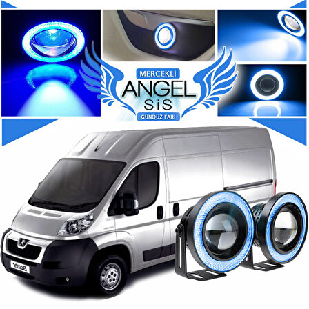 Peugeot Boxer Uyumlu, Universal Mercekli Led Angel Sis Farı, 76mm Buz Mavi Renk