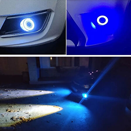 Peugeot Boxer Uyumlu, Universal Mercekli Led Angel Sis Farı, 76mm Buz Mavi Renk