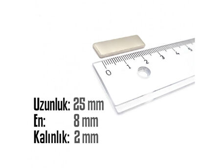 Neodyum Mıknatıs Köşeli  25x8mm , Kalınlık 2 mm ( 2 Adet)