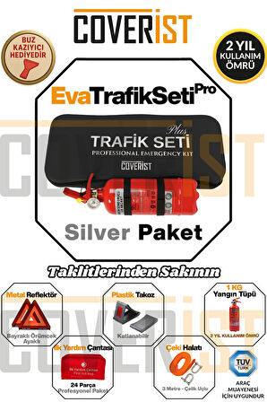 Eva Trafik Seti Plus - 1 KG Yangın Tüpü - 2 Yıllık - Siyah - Silver Paket