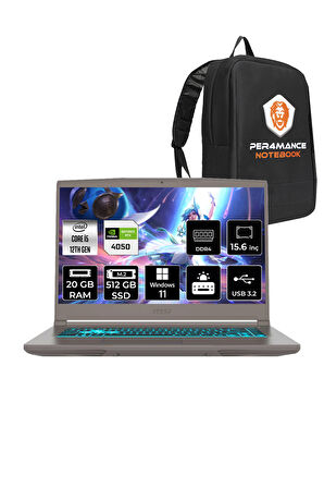 MSI Thin 15 i5 12450H 20GB 512GB SSD RTX4050/6GB 15.6" FHD 144HZ W11H B12VE27TR & PER4 ÇANTA