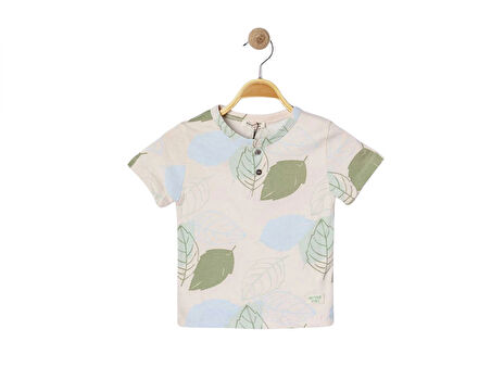 YAPRAK DESENLİ DÜĞMELİ ERKEK T-SHIRT