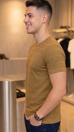 Çizgi Desenli Bisiklet Yaka Regular Fit Örme İnce Triko Erkek T-shirt