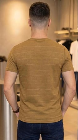 Çizgi Desenli Bisiklet Yaka Regular Fit Örme İnce Triko Erkek T-shirt