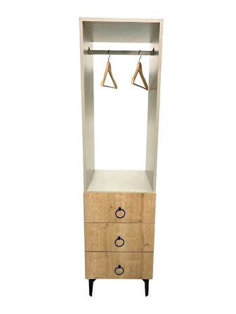 Üç Çekmeceli Giyinme Dolabı, Askılık, Portmanto, Metal Ayak, Metal Kulp, Geniş Çekmece Hacmi