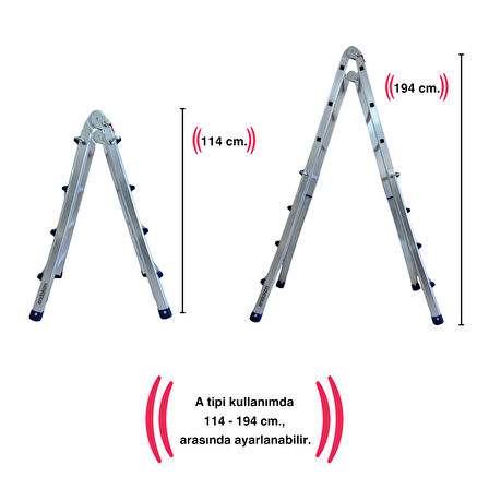 Endokon 398 cm. 14 Basamak A ve I Tipi Katlanıp Uzayabilen Mini Dev Alüminyum Merdiven