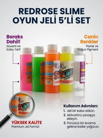 Redrose Oyun Jeli Slime 5'li Set Boraks Dahil Eğitici Oyun Hamuru Duyusal Aktivite Seti