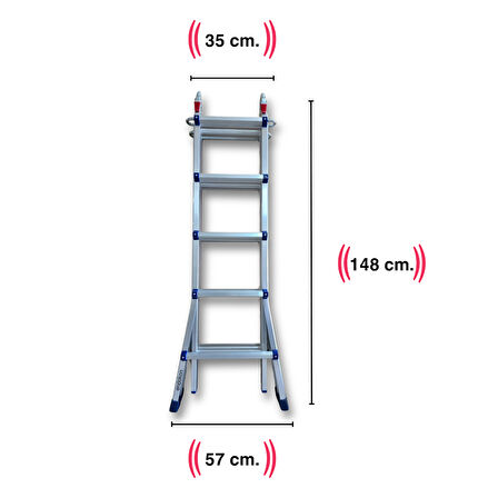 Endokon 510 cm. 18 Basamak A ve I Tipi Katlanıp Uzayabilen Mini Dev Alüminyum Merdiven